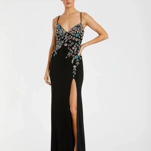Black Multi Color Beaded Floral Cami Gown prom